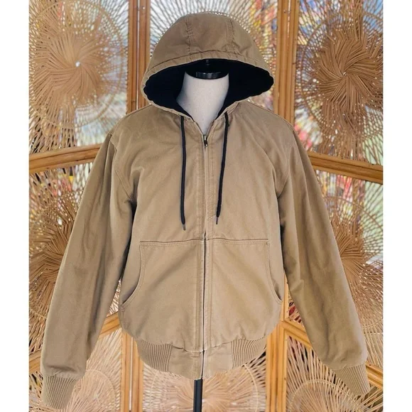 Vintage Falls Creek Tan Canvas Hooded Work Jacket M Workwear Chore Zippered - Picture 2 of 8